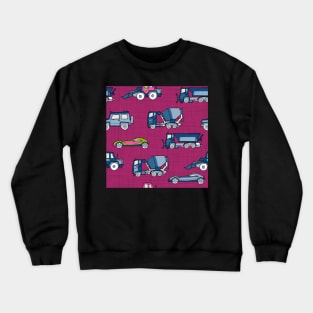 Vehicles blue on raspberry red Crewneck Sweatshirt